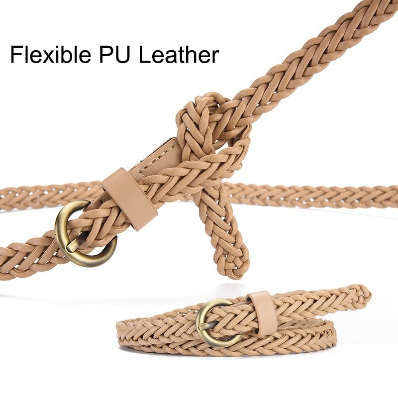 2 Pack Skinny Thin Braided Belts for Women Dresses Woven Waist Belts for Jeans3