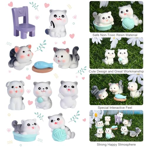 11Pcs Cute Cat Figure Ornaments,Cat Toys Set Mini Resin Cats Cake Topper Decoration Lovely Animal Figurines for Cake,Desk,Micro Landscape Ornament,DIY Fairy Garden,Dollhouse Home Decor - Image 4
