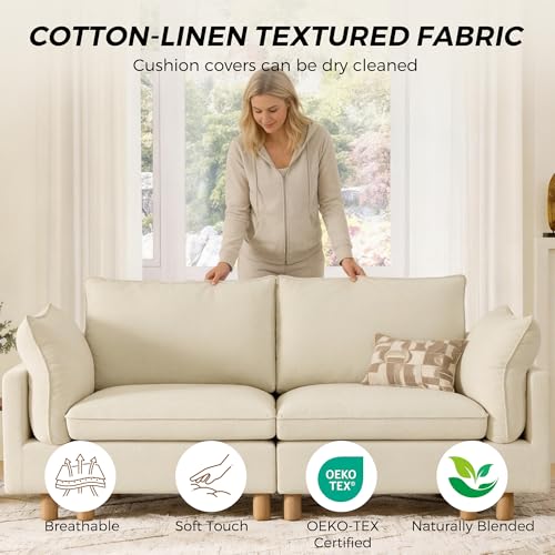 Image of CHITA 127 inch Super Large Sectional Couches for Living Room, Modular Cloud Couch Sectional Sofa, Premium Fabric Couches, Down Filled, High Density Foam, Chenille in Cream, 4 Seat L Shaped