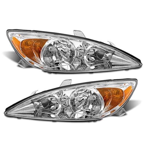 ADCARLIGHTS Headlight Assembly for 2002 2003 2004 Toyota Camry Chrome Housing with Amber Reflector Left and Right (Only Fits LE/XLE Not Fits S Bulb not Included)W/O Bulbs