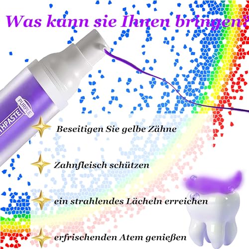 Lila Zahnpasta Weisse Zähne,Purple Teeth Whitening Toothpaste,Lila Whitening Zahn für Zahnfleckenentfernung und Farbkorrektur