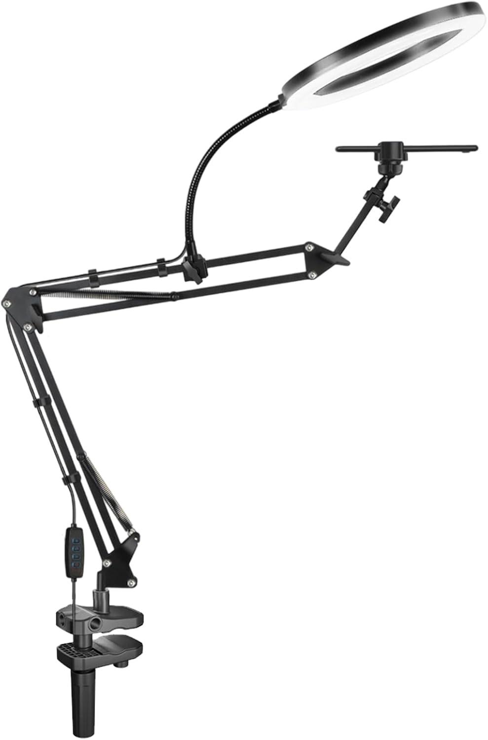 Rotating Camera Stand with Fill Light, Sturdy Metal Arm Phone Holder for Baking Demos, Live Broadcasts Overhead Camera Mount with Rings Light