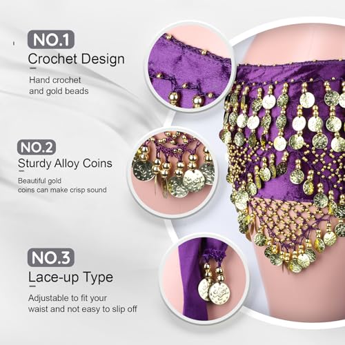 Belly Dance Hip Scarf, Women's Chiffon Belly Dancing Scarf with 300 Gold Coins for Yoga Class3