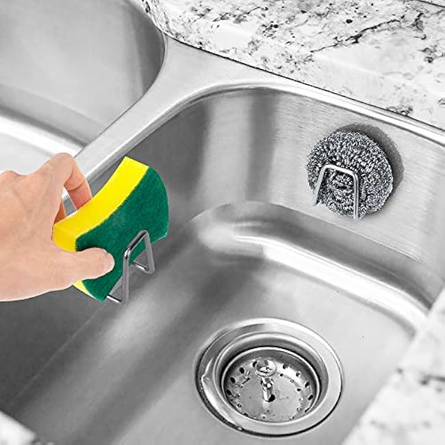 ESINAM 2Pcs Sponge Holders for Kitchen Sink, Strong Adhesive Small Sponge Holder, Premium Rustproof & Waterproof Kitchen Sink Caddy - Minimal Size - SUS304 Stainless Steel