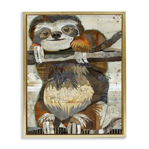 'Smiling Sloth Patchwork Collage Jungle Animal'| Floating Frame Canvas Art