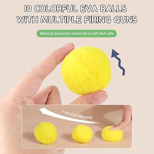 Miniatura 3 de Lanzador de juguete para gatos, bolas de pompón de bajo ruido, interactivas para gatos, 10 unidades, coloridas y silenciosas bolas de pompón de