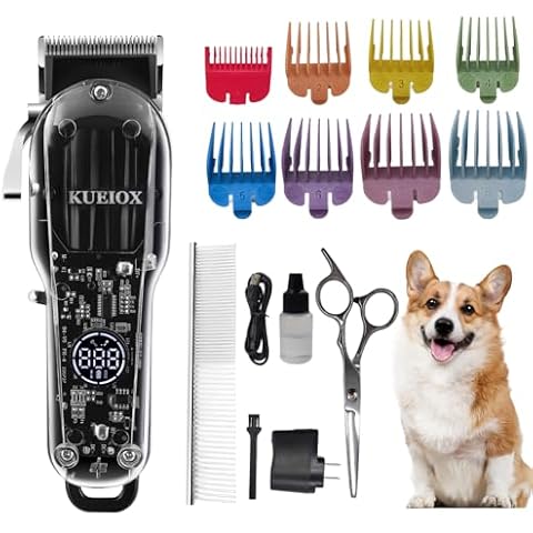 KUEIOX Pet Dog Grooming Kit Low Noise Dog Clippers for Grooming Cordless Rechargeable Dog Hair Clippers Trimmer Professional Dog Clippers Trimmer for Grooming for Small & Large Dogs Cats Pets Cover