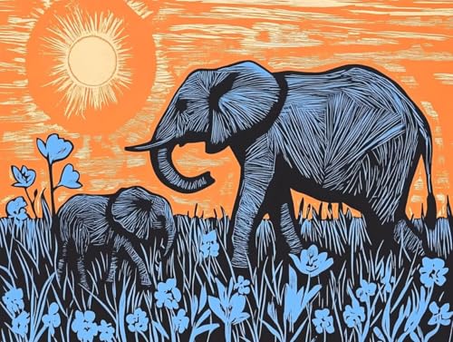 Pintar por números adultos para relajarse en casa con este lienzo de elefante