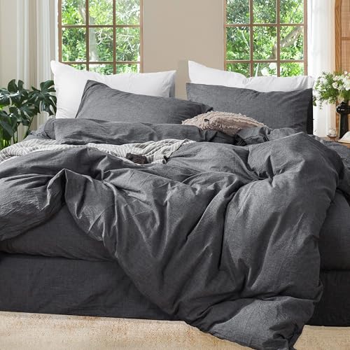 Image of MooMee Duvet Cover Set 100% Washed Cotton Linen Like Oversized King | Relaxed Linen-like Texture. Soft, Breathable & Long-lasting Comfort. Lightweight. Hidden Zipper with 8 Interior Corner Ties