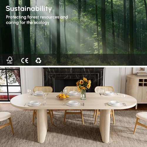 Image of homary Oval Extendable Dining Table 79 inch-94 inch, Japandi Wooden Dining Table for 6-10, Solid Wood Kitchen & Dining Room Table with Double Pedestal Base (Table Only)
