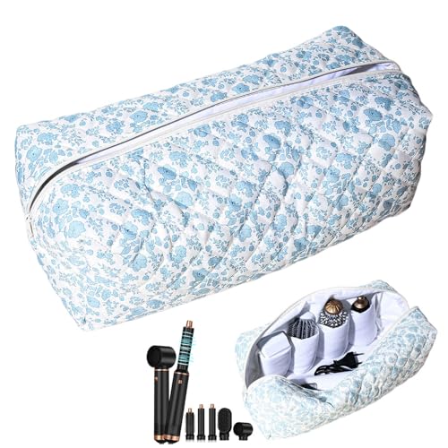 Reise-Werkzeugkoffer für Haarstyling-Geräte– Niedliche Haartrockner-Tasche mit Aufsatzaufbewahrung, Leichte Haartrockner-Tasche,Hübsches Reiseetui mit Blumenmuster (Blau)