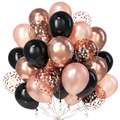 Teselife Ballons Noir Or Rose, 30 Pièces Pearlescent Métal Or Rose Confettis Ballon Hélium Femme Fille Anniversaire Mariage Douche Nuptiale Valentin...