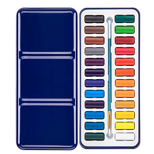 Bianyo Watercolor Paint Set with 24 Colors Watercolor Paper Brush Gift Travel Case Watercolor Set for Students Artists Kids Fun Arts Craft Projects