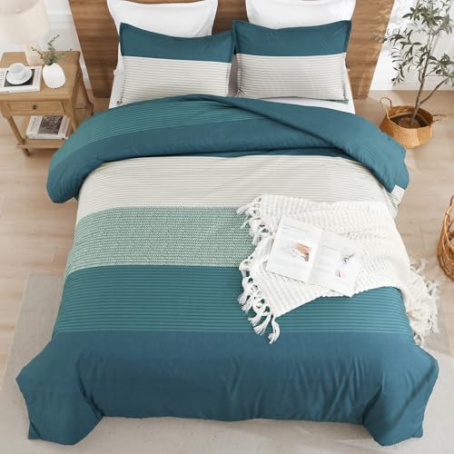 Litanika Comforter Set Twin/Twin XL Dark Teal - 2 Pieces Lightweight Colorblock Stripe Fluffy Bedding Comforter Sets, All Season Bed Set
