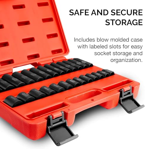 Image of NEIKO 02433A 3 /8 inch Drive Standard and Deep Metric Impact Socket Set | 26 Pieces | Metric 7mm to 19mm | Premium Cr-V Steel | 6-Point Hex Design | Corrosion Resistant Black Phosphate Coating