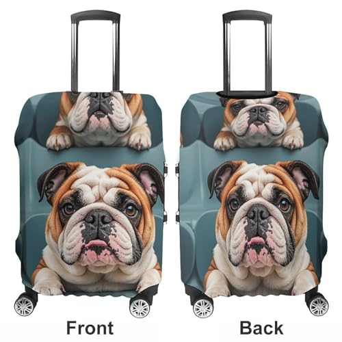 Funny English Bulldog Suitcase Covers Luggage Protector - Travel Elastic Baggage Case Protective, Washable Anti-scratch Large Suit Case Cover for Suitcases Fits 19-32 Inch Luggages M3