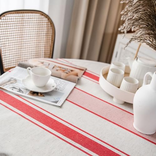 Mausouca Vintage French red striped Table Cloth,Cotton Linen Tablecloth Washable Reusable Table Cover for Kitchen Dinning Farmhouse Tabletop Decoration - Image 4