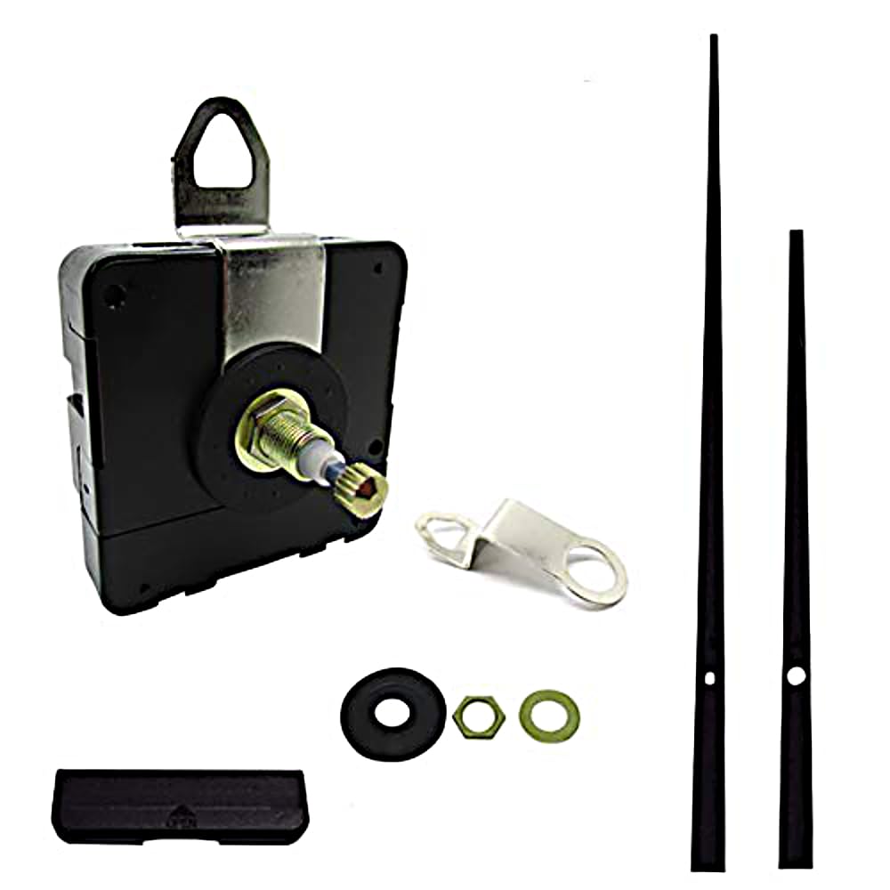 Dans Clock Shop 203Mm Black New Or Replacement Battery Operated High Torque Ticking Japanese Quartz Mechanism Movement Motor Outdoor Wall Clock Long Metal Hands Diy Repair (, 20Mm Shaft - Non Ticking Sweep)