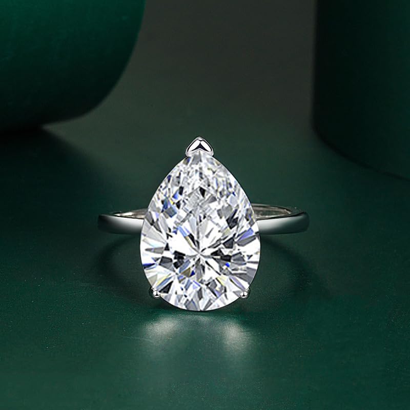 FLYYQMIAO 4 Carat Pear Cut Moissanite Engagement Ring for Women 925 Sterling Silver Teardrop Cubic Zircon Simulated Diamond Wedding Princess Solitaire Bands Bridesmaid Gift Open Ring(White)2