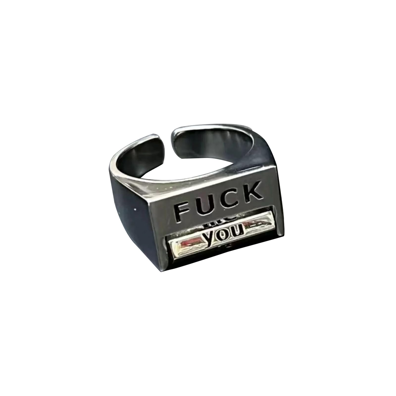 Funny Rotating 'FUCK' Ring,Creative Fuck Rotatable Mood Control Ring,Adjustable Anxiety Rings,Metal Adjustable Open Spinner Rings for Women Men,Fidget Jewelry Gift