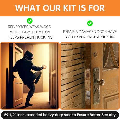 59-1/2 in Jamb Repair and Reinforcement Kit,Door Reinforcement Set for Jamb Frame & Lock Security,Door Jamb Reinforcement Set, Tamper/Corrosion Proof Door Jamb Repair Kit