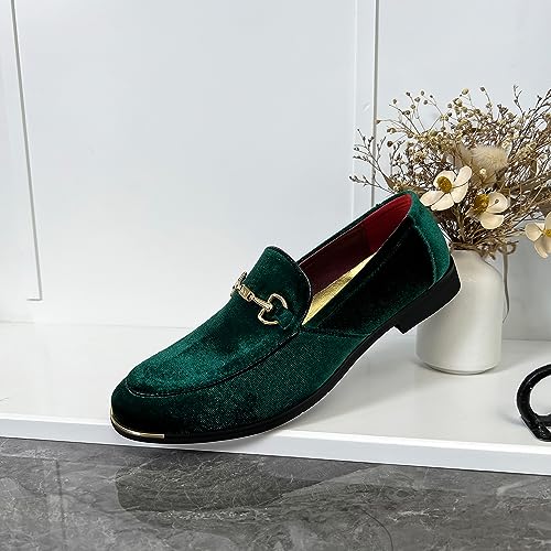 Image of FLQL Men's Luxury Velvet Penny Loafers Shoes Embroidery Suede Dress Loafers Daily Boats Shoes for Party Wedding Prom Size 7-13