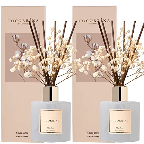 Image of Cocorrina Reed Diffuser Set, 6.7 fl.oz Clean Linen 2 Packs Scented Diffuser with Sticks Home Fragrance Reed Diffuser for Bathroom Shelf Decor