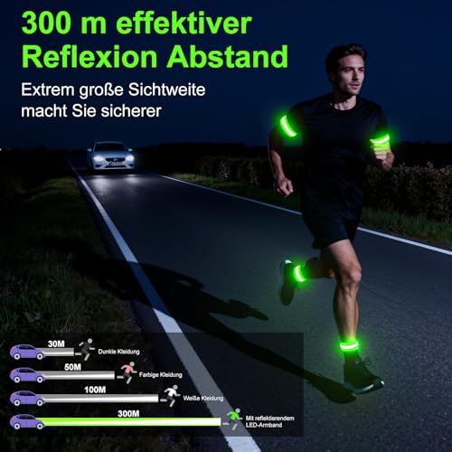 2 Stück Reflektorband, LED Armband Aufladbar, 3 Beleuchtungsmodi, leucht USB Armbänder Lichtband, Reflective Leucht Armbänder Leuchtarmband, Nacht Sicherheitslicht für Joggen, Radfahren, Hundewandern