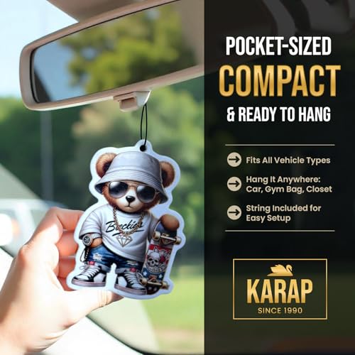 Image of Car Air Freshener. Hanging Card Style for Rearview Mirror, Adorable Design With Long-Lasting Scent (Black Ice.) Decorative & Scented Auto Accessory.
