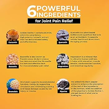 UpWellness: Golden Revive + - Joint Pain Relief with Quercetin, Magnesium, and Turmeric - 60 Capsules - 6 Active Ingredients for Musculoskeletal ...