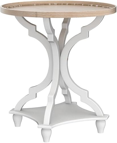 Miniatura 13 de Wnutrees Mesa auxiliar redonda de estilo granja, mesitas de noche rústicas para sala de estar, bandeja de madera, acabado artesanal, juego de 2,