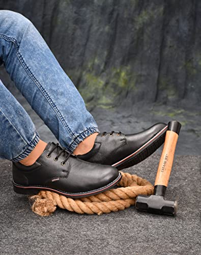 Image of STONIX Steel Toe Safety Shoes |Leather Shoes |Formal Look- Heavy Duty Work Safety Shoes with Slip Resistant Outsole (Black,)