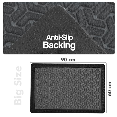 Image of Yellow Weaves Large Size (60x90 cm) Door Mat for Home Entrance, Outdoor Rubber Mat - Non-Slip, Anti Skid Foot Mat, Dirt Trapper, Heavy-Duty, Waterproof Doormat (Triangle Design, Grey Color)