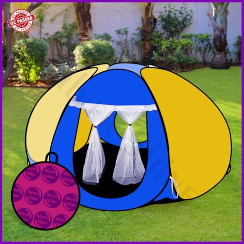 Image of SILVER SHINE Foldable Delightful Patterns Popup Kids Play Tent House For Multi Purpose|Playtent House For Up To 10 Yearold |Mosquito Net Design Tent For Kids|Multicolor,Tent House Theme(Multi Star)