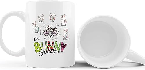 Mugs Personalized Coffee For Grandma Nana From Grandchildren One Bunny Grandma Funny Rabbit Face Egg Custom Name White Ceramic Cup 11 15oz Funny