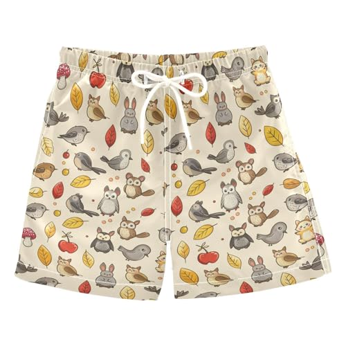 Autumn Leaves Bird Boys Swim Trunks Toddler Shorts Swimwear Boardshorts