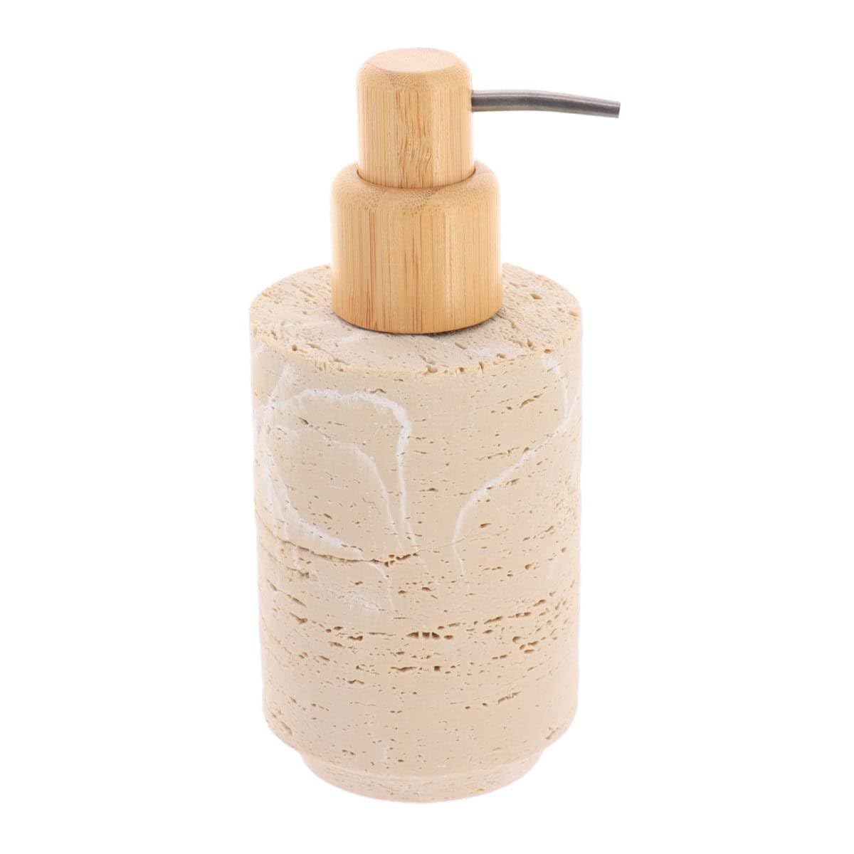 Tendance - Soap dispenser made of polyresin and bamboo 250 ml travertine - travertine