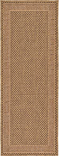 Rugs.com Outdoor Border Collection Rug – 2' x 6' Runner Brown Flatweave Rug Perfect for Hallways, Entryways