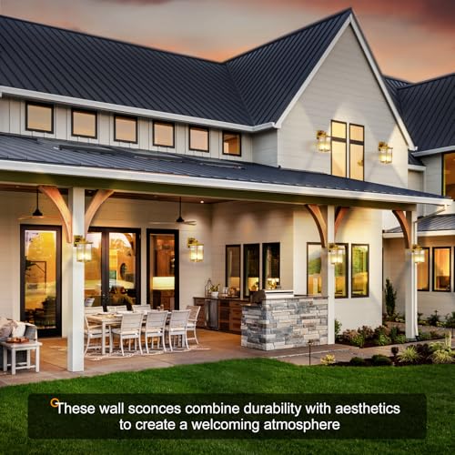 Image of 2 Pack Dusk to Dawn Outdoor Lighting, Waterproof Outdoor Porch Light with Tempered Glass, Outdoor Light Fixture for House Exterior Front Door Garage Patio (Gold Color)