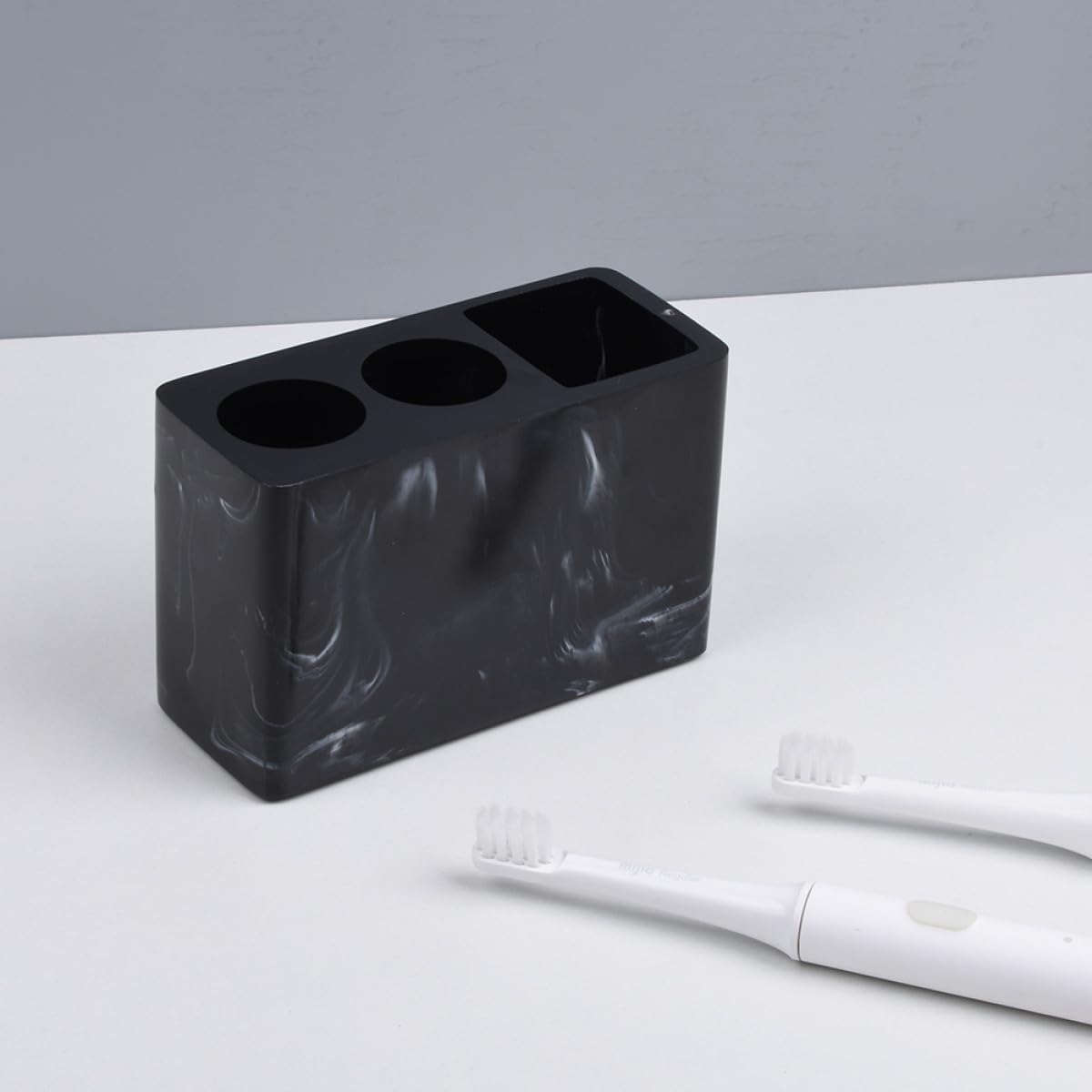 Soporte de Resina Negro para Cepillos de Dientes Estante para Pasta, Organizador Elegante para Baño Que Mantiene Limpio y Ordenado el Tocador
