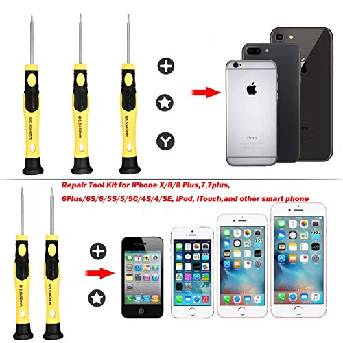 Cellphone Repair Tool Kit for iPhone 4, 5, 5S, 5C, 6, 6S, 7, 8, 8 Plus, iPad, iPod, Samsung Galaxy, Note/Precision Screwdriver Opening Pry Tools Fix iPhone Screen, Battery by NIDAYE