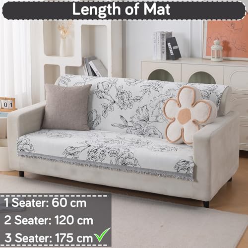 Image of HOKIPO Serene Abode Sofa Cover 3 Seater, 180x175 cm, White Rose Garden