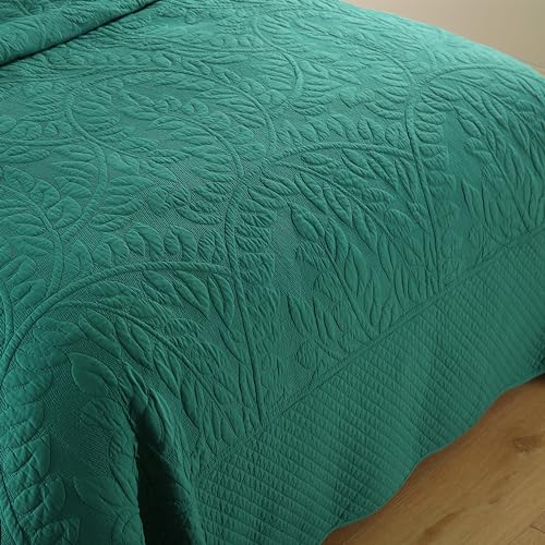 MarCielo 3-Piece 100% Cotton Oversized Bedspread Lightweight Quilt Coverlet Embroidery Farmhouse Bedding Set T0 (Emerald, Oversized Queen (100"x106"))