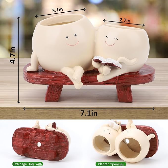 Image of Unique Chair Flower Pots | Cute Succulent Planters in Vintage Chair Design, Indoor & Outdoor Plant Holders for Home & Garden (Smiley Face Chair Succulent Pots), White