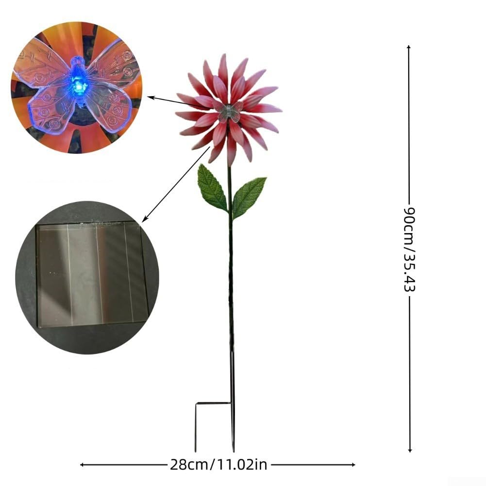 Girandola a vento in metallo, a energia solare, decorazione da giardino con luci, 89 cm, in acciaio, per esterni (giallo)