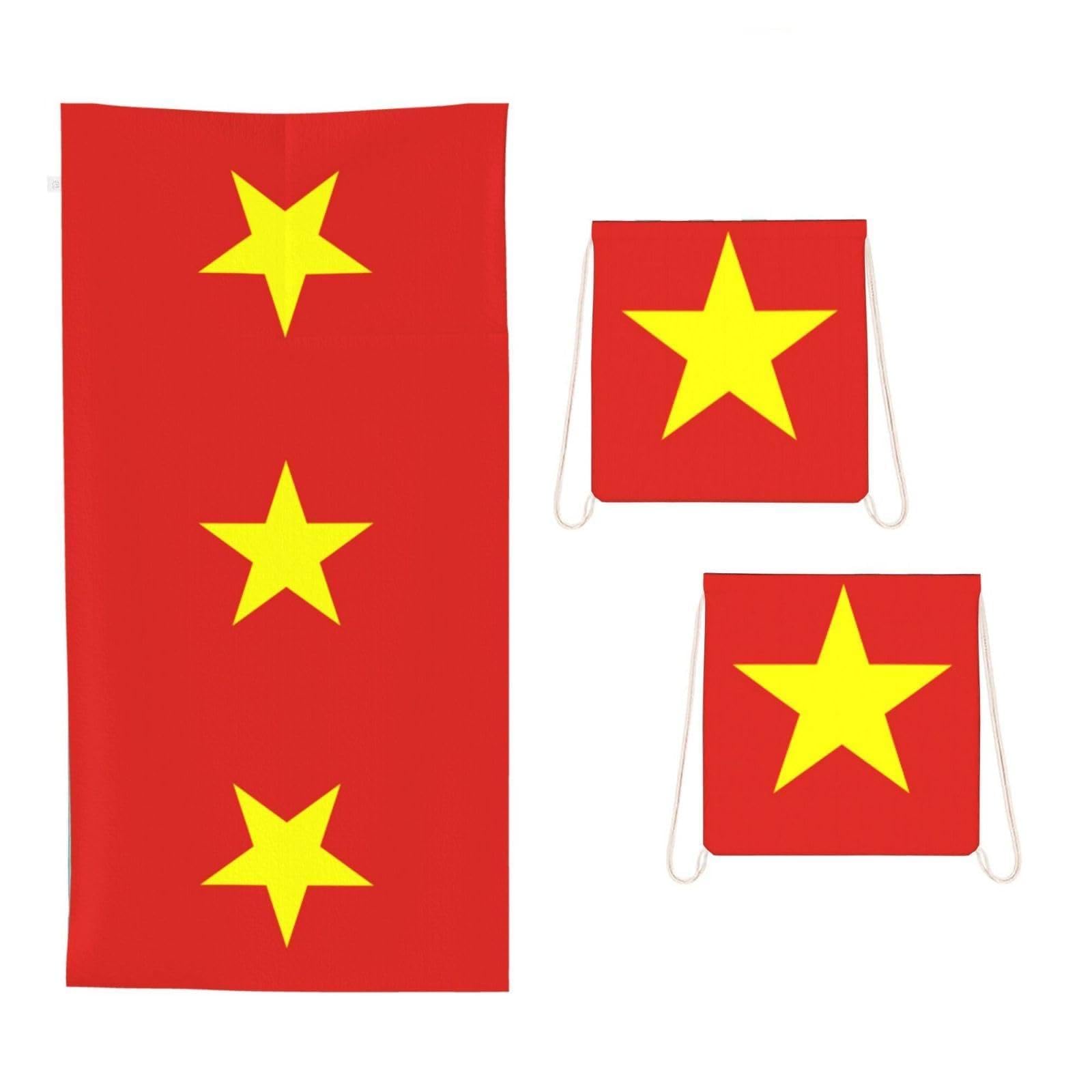 CNTDBU Vietnamese flag 2 in 1 Packable Towel Bag-Large Beach Towel with Stuff Sack, Super Absorbent Microfiber Travel Towel for Pool