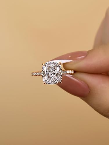 Miniatura 5 de RODIFFY Anillo de compromiso de corte cojín de 4 quilates para mujer, plata de ley 925, oro amarillo de 18 quilates, oro blancooro rosa, anillo