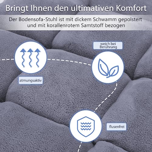 COSTWAY Bodenstuhl mit Verstellbarer Rückenlehne, Bodensessel gepolstert, Bodenkissen faltbar, Meditationsstuhl, Relaxsessel, Thaikissen für Freizeit, Meditation, Yoga (Grau)