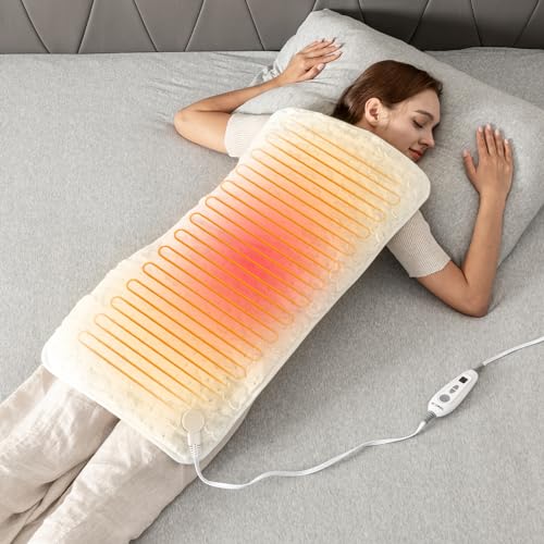 Woomer Faux Fur Electric Heating Pad for Back Pain Relief, Extra Large 17” x 33”, Extended Coverage from Neck to Hip, Two-Sided, Moist Mode, ETL Certified, 6 Adjustable Heats & 2H Auto-Off,White