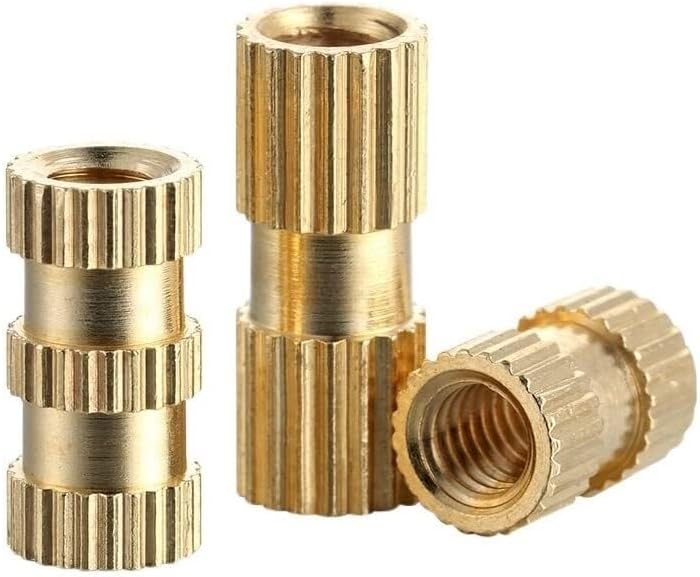 Brass Knurled Nuts,Threaded Insert, 5/10/20/30pcs M4 M5 M6 M8 M10 Brass Copper Knurled Nut Metric Thread Double Pass Injection Molding Insert Nut (Color : Length 4mm_M5 (OD 7mm) 20pcs) ( Color : Lengt
